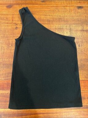 J. Crew One-Shoulder Black Ribbed Tank shirt